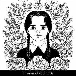 Wednesday Addams boyama sayfası – yaratıcılık, eğlenceli etkinlik