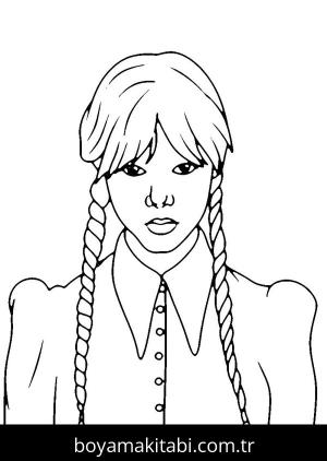 Wednesday Addams boyama sayfası – çocuk aktivitesi, PDF indir