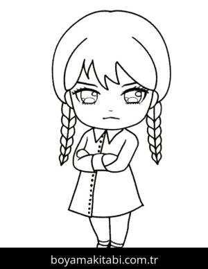 Wednesday Addams boyama sayfası – çocuklar için, çizgi film temalı