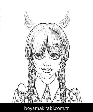 Wednesday Addams boyama sayfası – el becerilerini geliştirir, boyama çalışması