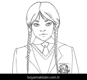 Wednesday Addams boyama sayfası – eğlenceli etkinlik, el becerilerini geliştirir