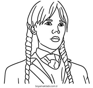 Wednesday boyama sayfası – renkli çizimler, okul öncesi