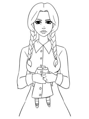 Wednesday boyama sayfası,  coloring page, Wednesday Addams ve Bebegi, 