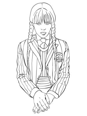 Wednesday boyama sayfası,  coloring page, Wednesday Addams Üniforma ile, 