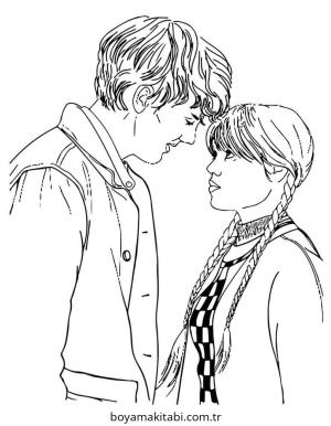 Wednesday boyama sayfası – çizgi film temalı, basit çizim