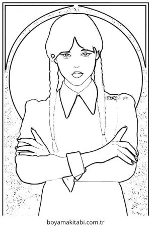 Wednesday boyama sayfası – PDF indir, sevimli karakter