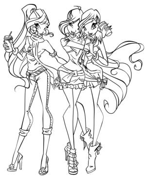 Winx Club boyama sayfası,  coloring page, Bloom, Stella ve Musa’yı Winx Club’da çizin, 