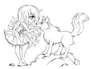 Kurt Kız boyama sayfası,  coloring page, Niña Lobo y Lobo Pequeño, 