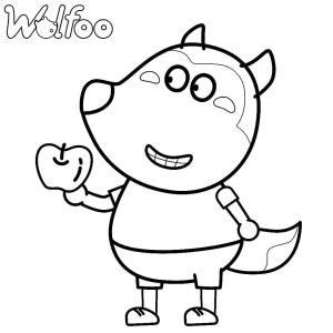 Wolfoo boyama sayfası,  coloring page, Wolfoo bir elma ile, 