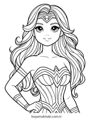Wonder Woman boyama sayfası – renkli çizimler, okul öncesi