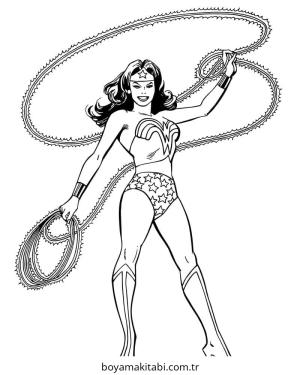 Wonder Woman boyama sayfası – çizgi film temalı, basit çizim