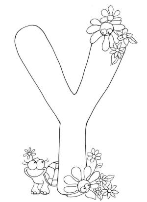 Y Harfi boyama sayfası,  coloring page, Kaplumbağa Ve Çiçek Y Harfi, 