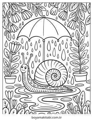 Yağmur boyama sayfası – keyifli zaman, renkli çizimler