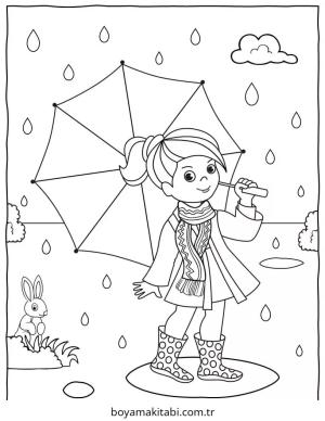 Yağmur boyama sayfası – renkli çizimler, okul öncesi