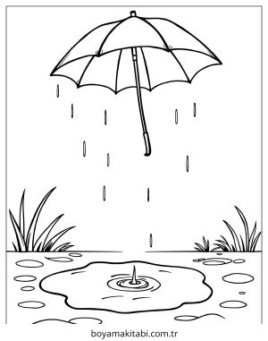 Yağmur boyama sayfası – çocuk aktivitesi, PDF indir