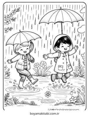 Yağmur boyama sayfası – basit çizim, kolay boyama