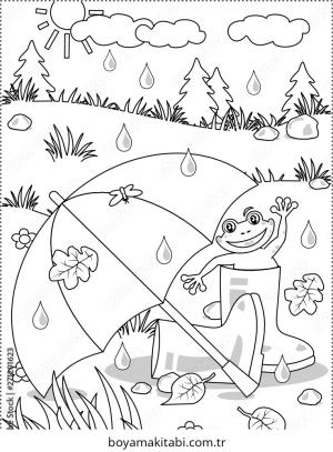 Yağmur boyama sayfası – sevimli karakter, sanatsal çalışma