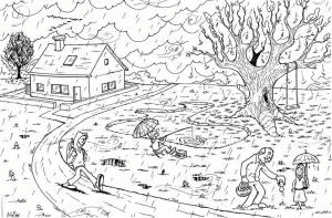 Yağmur boyama sayfası,  coloring page, Manzara Yağmur, 