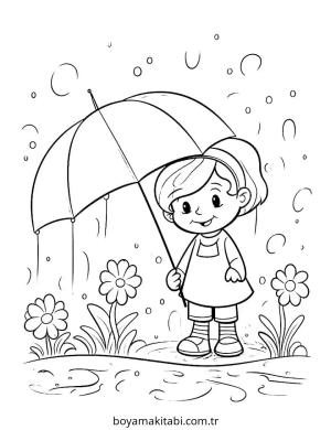 Yağmur boyama sayfası – evde etkinlik, ücretsiz yazdır