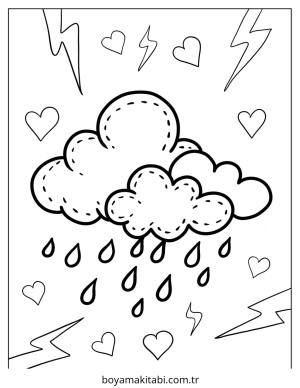Yağmur boyama sayfası – çocuk aktivitesi, PDF indir