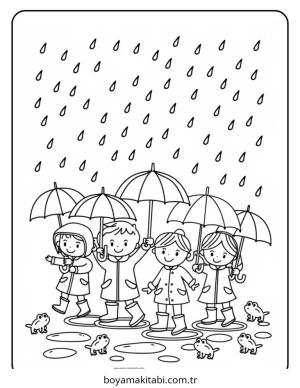 Yağmur boyama sayfası – keyifli zaman, renkli çizimler