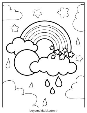 Yağmur boyama sayfası – boyama etkinliği, çocuk aktivitesi