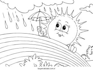 Yağmur boyama sayfası – evde etkinlik, ücretsiz yazdır