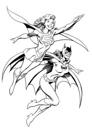 Yarasa Kız boyama sayfası,  coloring page, Batgirl ve Supergirl Uçan, 