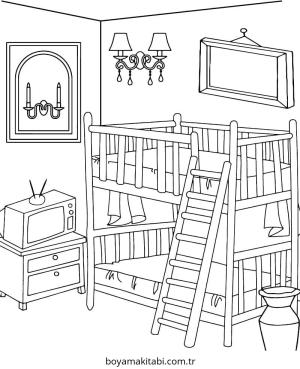Yatak Odası boyama sayfası – ücretsiz yazdır, boyama etkinliği