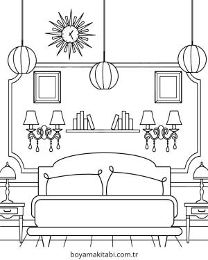 Yatak Odası boyama sayfası – eğlenceli etkinlik, el becerilerini geliştirir