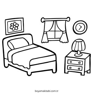 Yatak Odası boyama sayfası – boyama etkinliği, çocuk aktivitesi