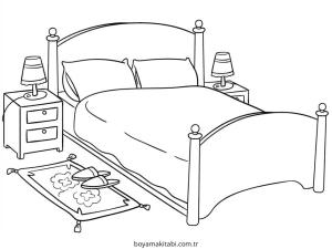 Yatak Odası boyama sayfası – keyifli zaman, renkli çizimler