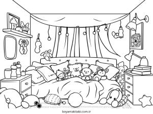 Yatak Odası boyama sayfası – boyama çalışması, yaratıcılığı geliştirir