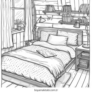 Yatak Odası boyama sayfası – boyama çalışması, yaratıcılığı geliştirir