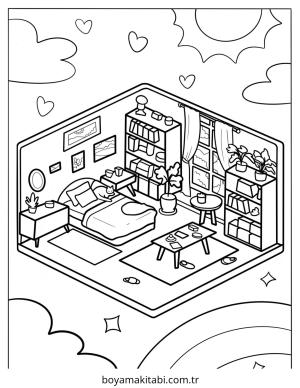 Yatak Odası boyama sayfası – yaratıcılığı geliştirir, keyifli zaman