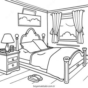 Yatak Odası boyama sayfası – ücretsiz yazdır, boyama etkinliği