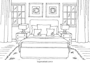 Yatak Odası boyama sayfası – sanatsal çalışma, çocuklar için