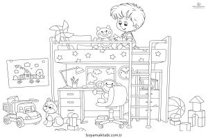 Yatak Odası boyama sayfası – eğlenceli etkinlik, el becerilerini geliştirir