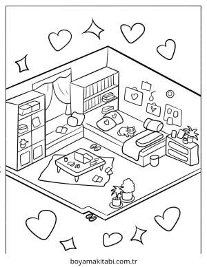 Yatak Odası boyama sayfası – kolay boyama, eğitici aktivite
