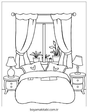 Yatak Odası boyama sayfası – eğitici aktivite, yaratıcılık