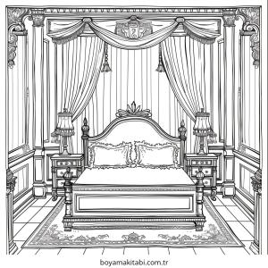 Yatak Odası boyama sayfası – keyifli zaman, renkli çizimler