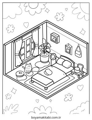 Yatak Odası boyama sayfası – çocuklar için, çizgi film temalı