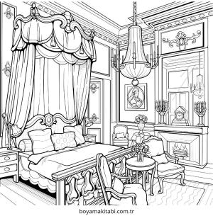 Yatak Odası boyama sayfası – PDF indir, sevimli karakter