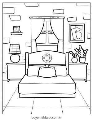 Yatak Odası boyama sayfası – yaratıcılığı geliştirir, keyifli zaman