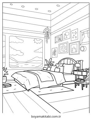 Yatak Odası boyama sayfası – evde etkinlik, ücretsiz yazdır