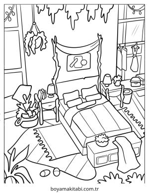 Yatak Odası boyama sayfası – evde etkinlik, ücretsiz yazdır