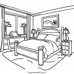 Yatak Odası boyama sayfası – PDF indir, sevimli karakter