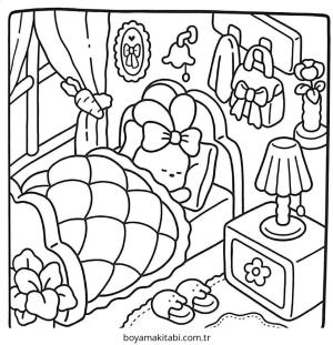 Yatak Odası boyama sayfası – boyama etkinliği, çocuk aktivitesi