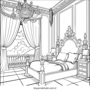 Yatak Odası boyama sayfası – okul öncesi, evde etkinlik