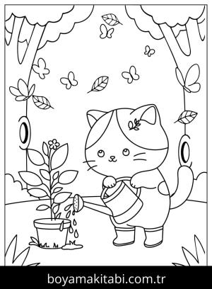 Yavru Kedi boyama sayfası,  coloring page, , Kitten And Flower
